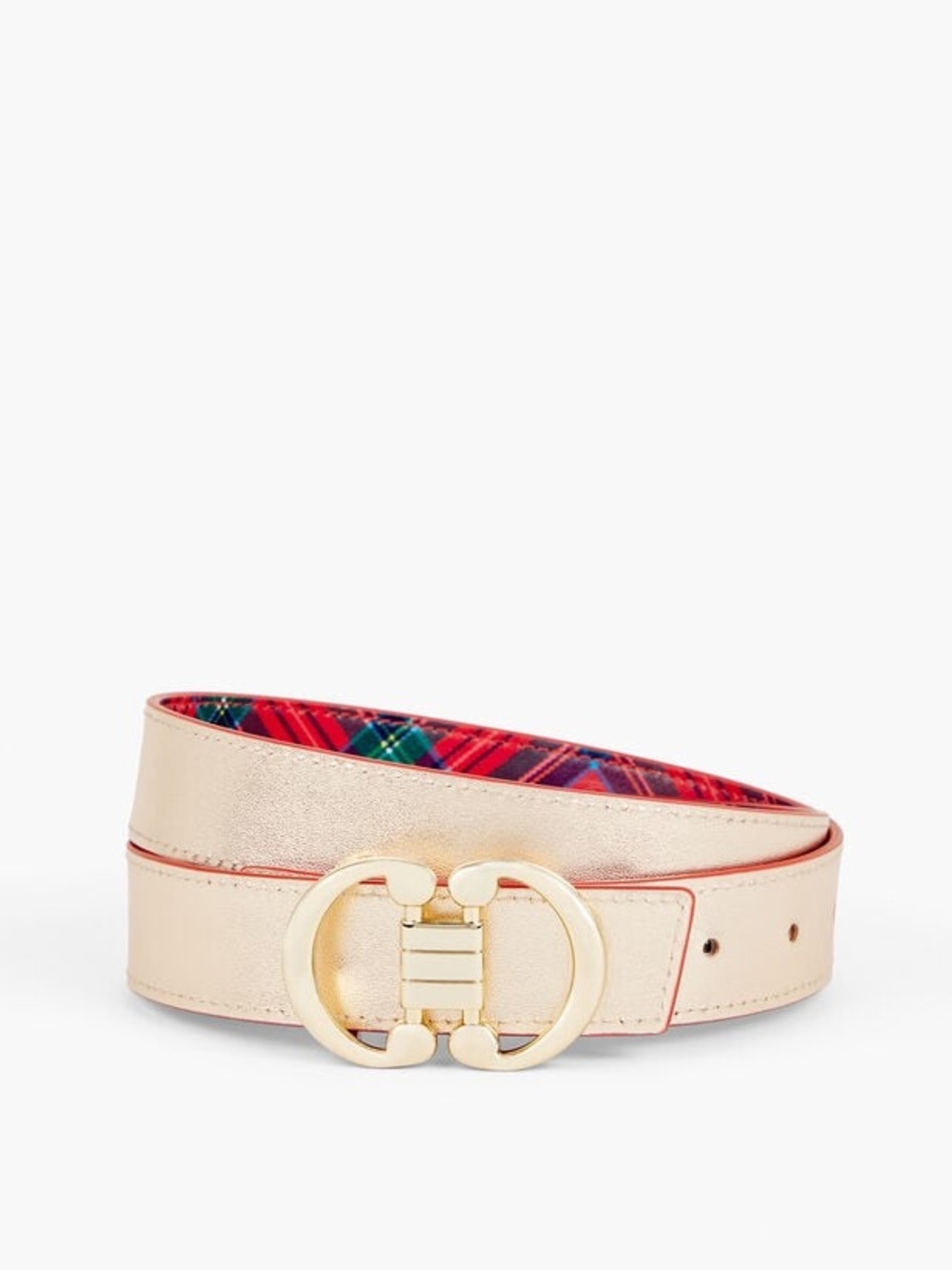 Talbots Gold Double-Ring Buckle/ Red Plaid Reversible belt